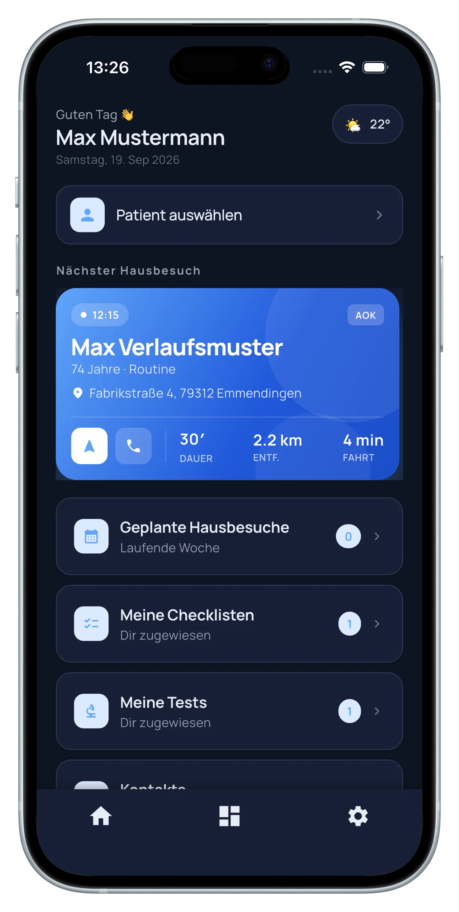Dashboard in der MARA Assist App