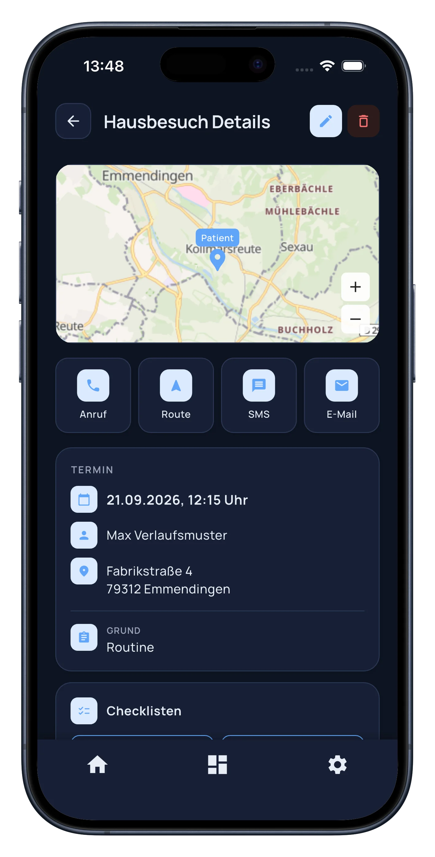 Hausbesuch-Details in der MARA Assist App