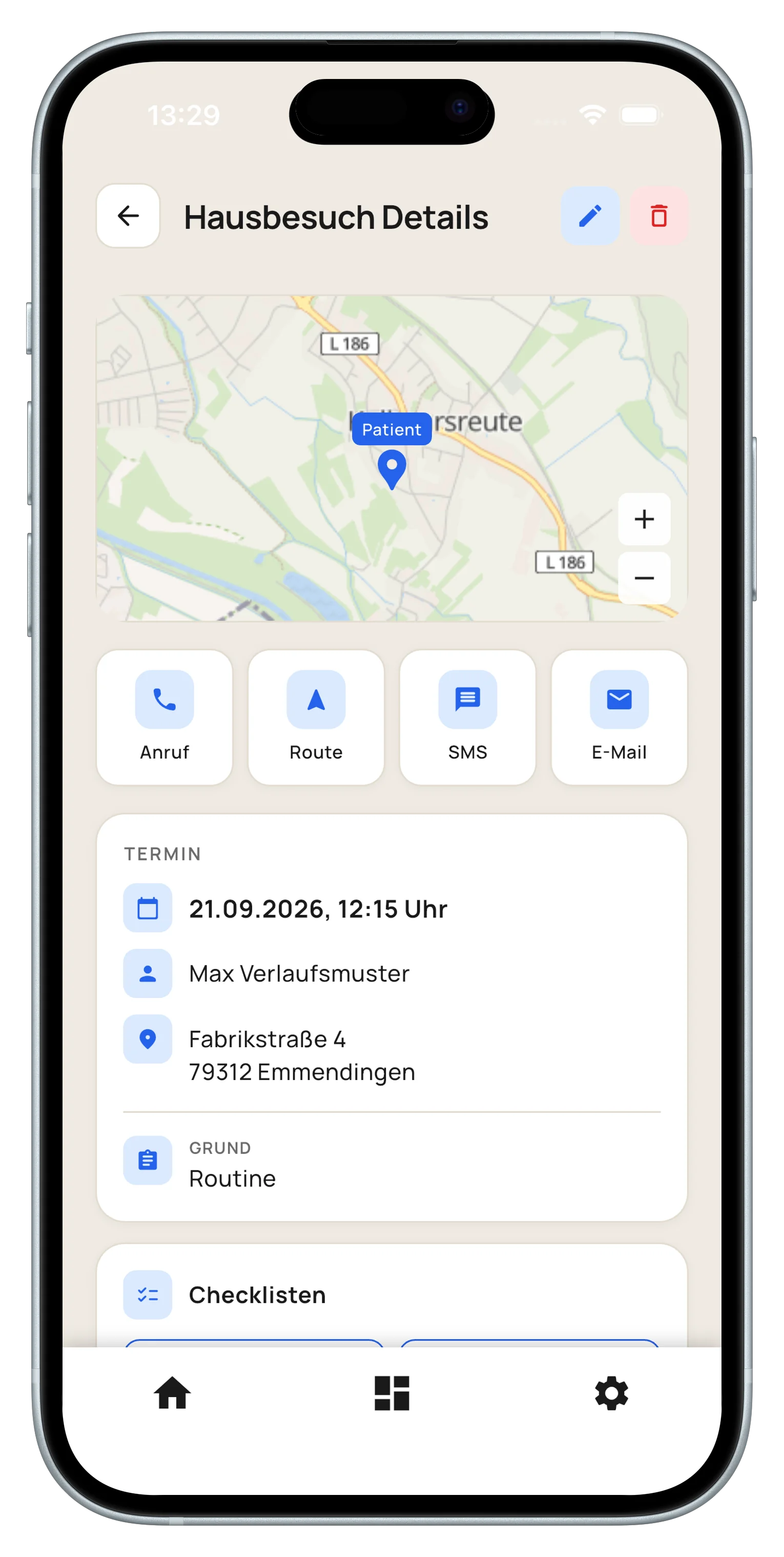 Hausbesuch-Details in der MARA Assist App