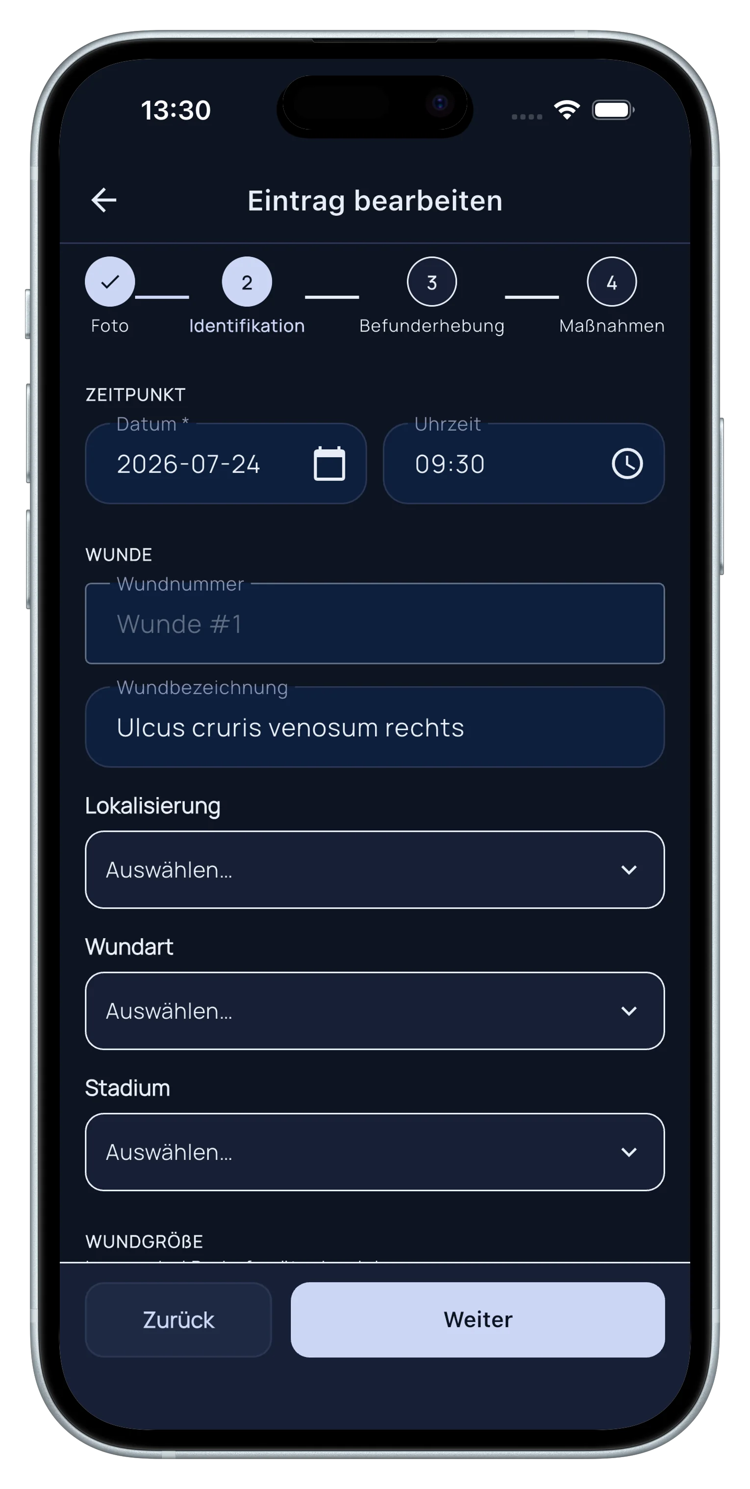 Wunddokumentation erfassen in der MARA Assist App