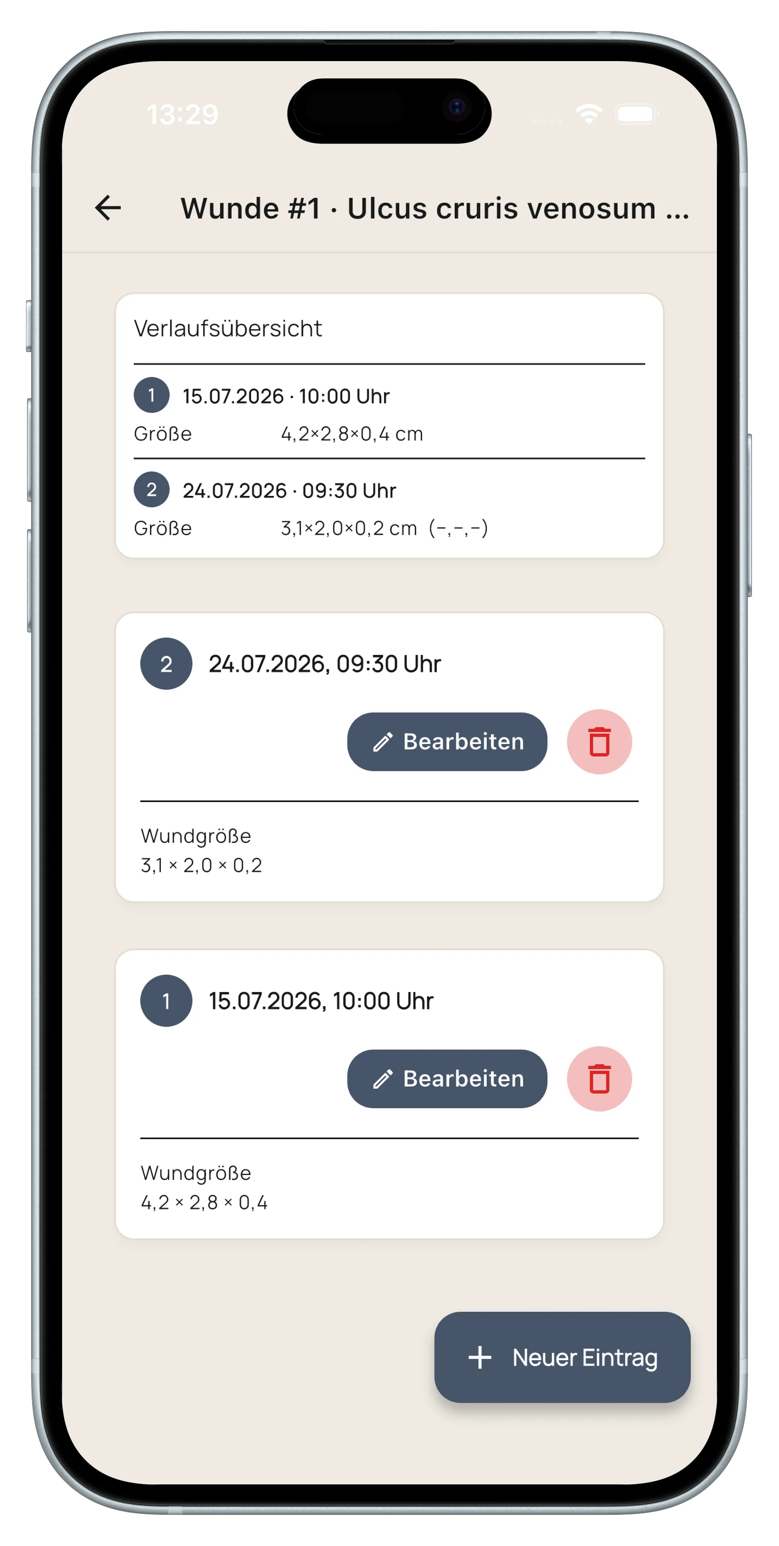 Wundverlauf in der MARA Assist App